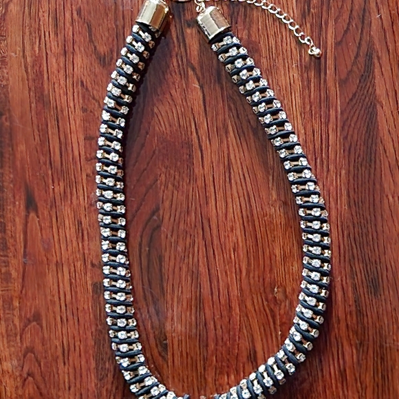Black & Gold Rhinestone Rope Necklace - Picture 7 of 7